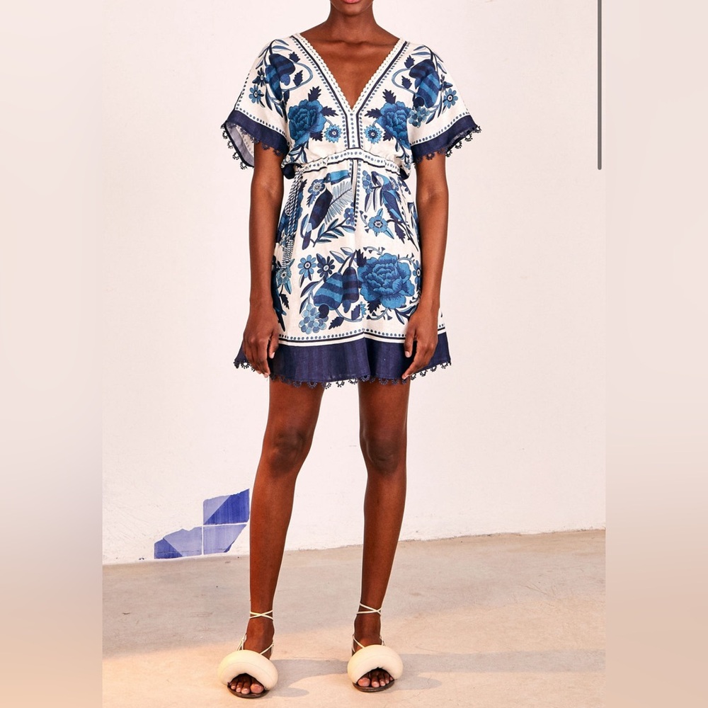 Farm Rio Tropical Tiles Mini Dress